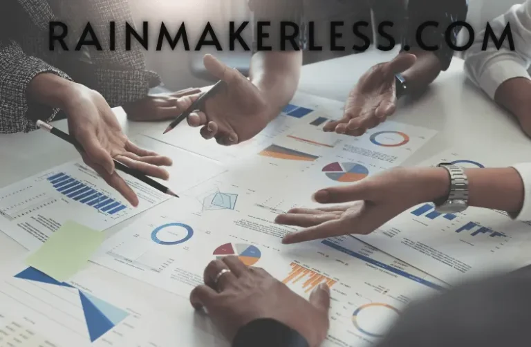 "Rainmakerless.com dashboard showing real-time analytics and CRM tools for customer engagement."